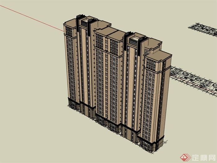 现代高层住宅完整的建筑楼设计su模型