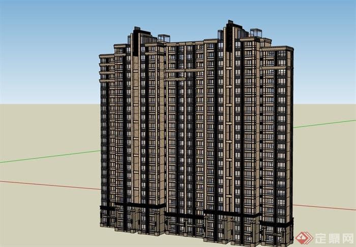 现代高层住宅完整的建筑楼设计su模型