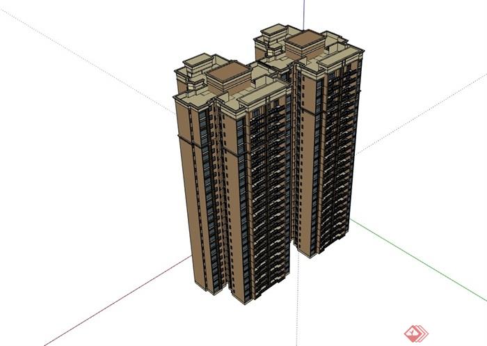 小区高层住宅完整的建筑楼设计su模型