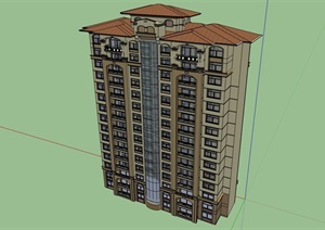 欧式风格高层居住住宅建筑楼SU(草图大师)模型
