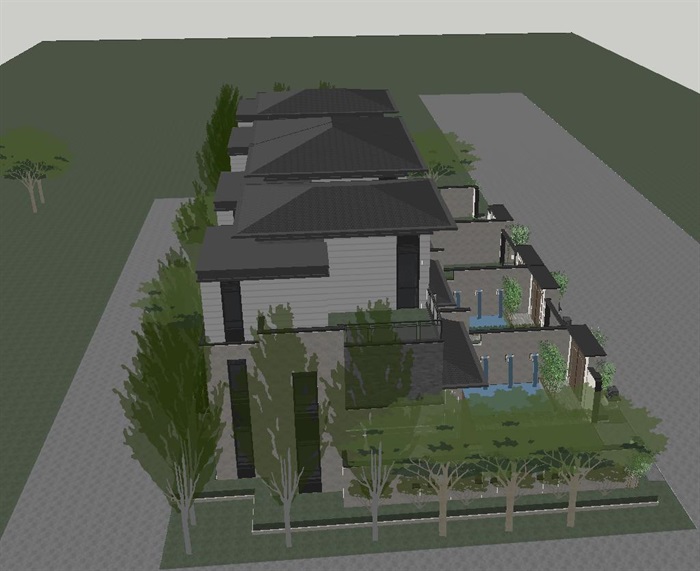 新亚洲风格联排别墅建筑设计方案SU模型(6)