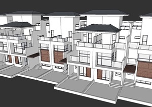 150平户型联排别墅建筑设计方案SU(草图大师)模型