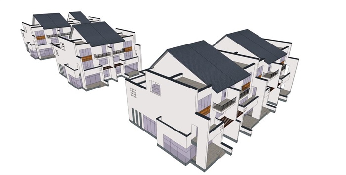 新中式联排别墅建筑设计方案SU模型(2)