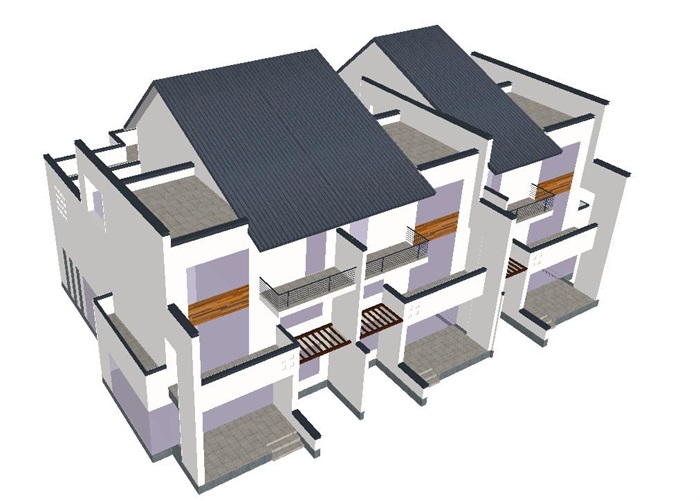 新中式联排别墅建筑设计方案SU模型(1)