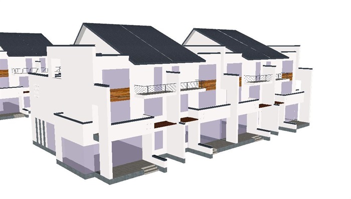 新中式联排别墅建筑设计方案SU模型(4)