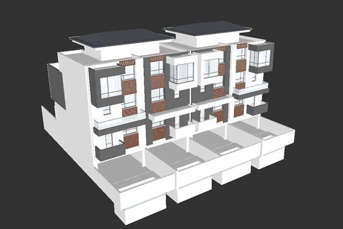 180平户型联排别墅建筑设计方案SU模型(2)