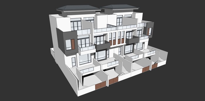 180平户型联排别墅建筑设计方案SU模型(3)