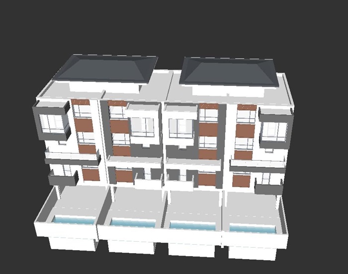 180平户型联排别墅建筑设计方案SU模型(5)