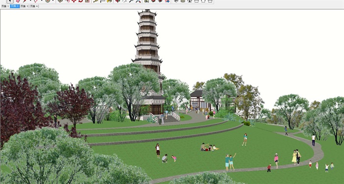 古塔公园建筑与景观设计方案SU模型(4)
