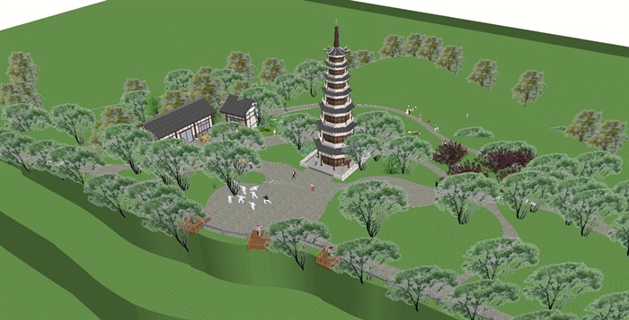 古塔公园建筑与景观设计方案SU模型(5)