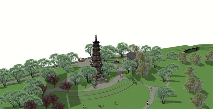 古塔公园建筑与景观设计方案SU模型(9)