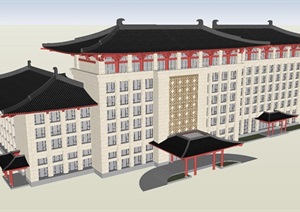 唐风酒店建筑设计方案SU(草图大师)模型