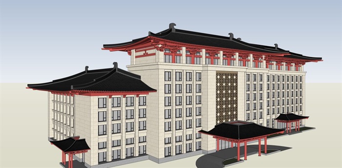 唐风酒店建筑设计方案SU模型(3)