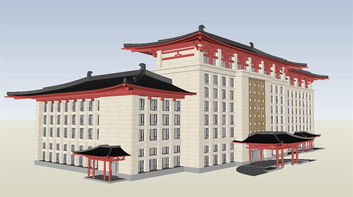 唐风酒店建筑设计方案SU模型(2)