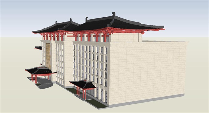 唐风酒店建筑设计方案SU模型(4)