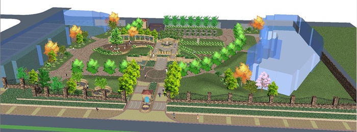 欧式住宅庭院花园建筑设计方案SU模型(5)