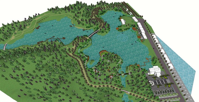 城市湿地公园景观设计方案SU模型(3)