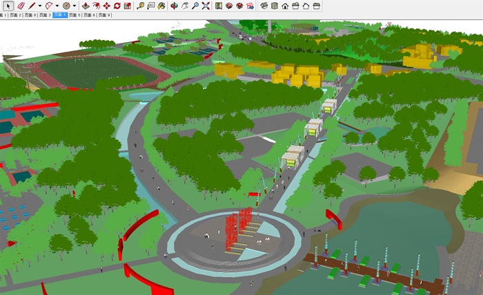现代城市体育公园完整景观规划设计方案SU模型(2)