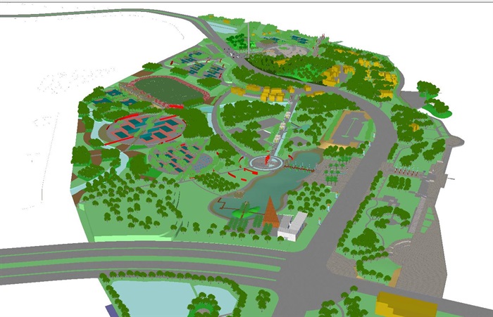 现代城市体育公园完整景观规划设计方案SU模型(7)