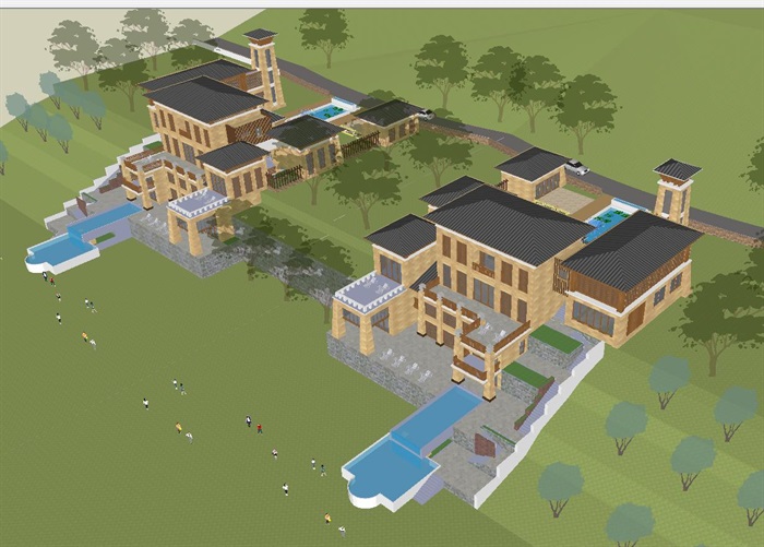 东南亚风格山坡豪宅度假别墅建筑设计方案SU模型(6)