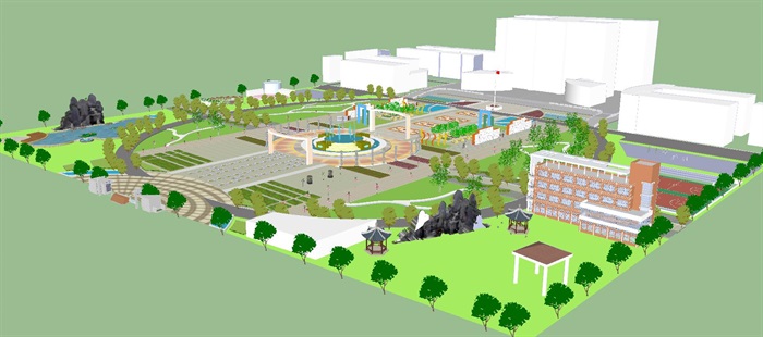 市民广场景观设计方案SU模型(4)