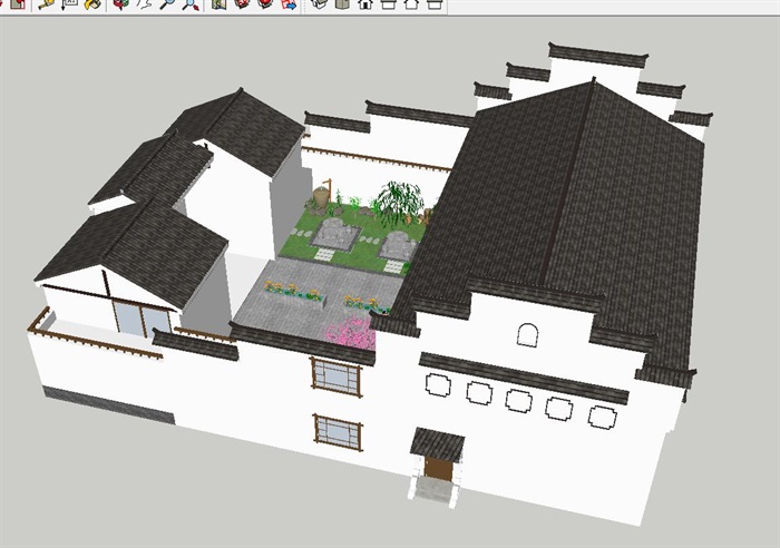 中式农家乐民居建筑改造方案SU模型(2)