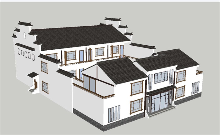 中式农家乐民居建筑改造方案SU模型(3)