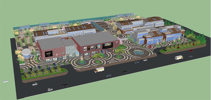 现代商业购物广场建筑与景观设计方案SU模型(5)