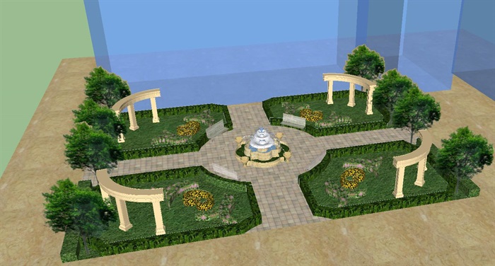 欧式小广场景观设计方案SU模型(3)