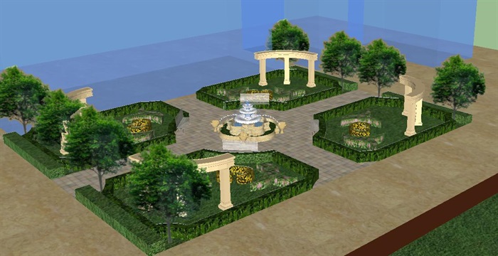 欧式小广场景观设计方案SU模型(5)