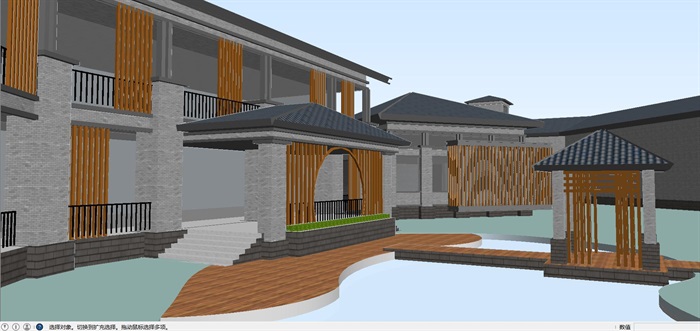 中式青砖会所建筑设计方案SU模型(2)