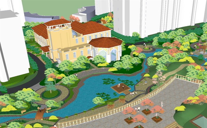 欧式住宅小区景观设计方案SU模型(4)