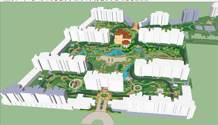 欧式住宅小区景观设计方案SU模型(8)