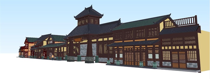 古典中式商业街建筑设计方案SU模型(2)