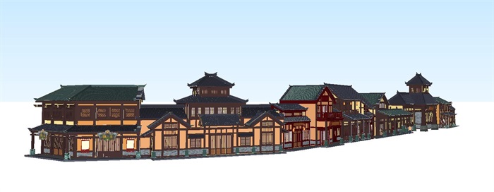 古典中式商业街建筑设计方案SU模型(4)