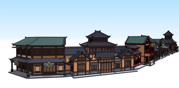 古典中式商业街建筑设计方案SU模型(5)