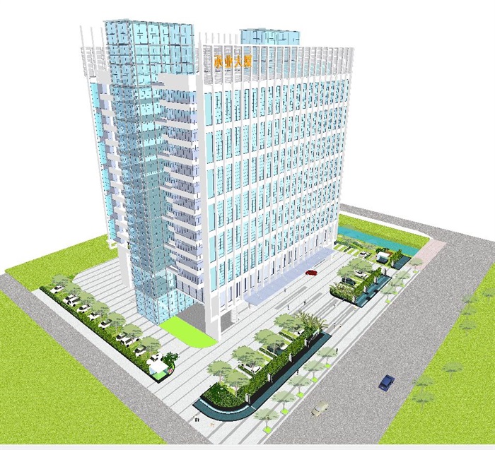 承业大厦高档办公楼建筑与景观设计方案SU模型(4)