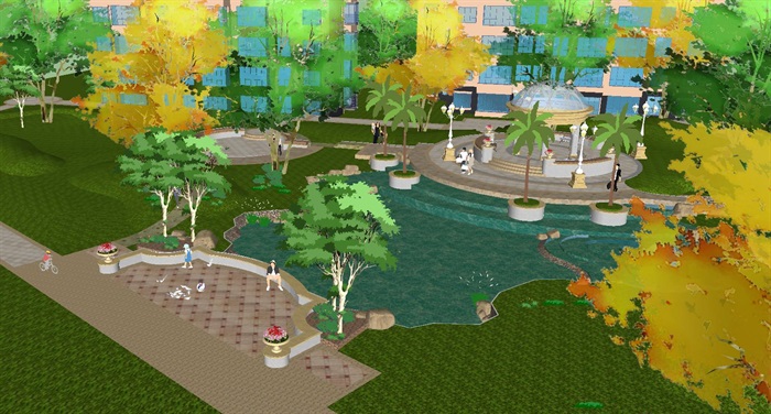 小区中庭景观节点设计方案SU模型(2)