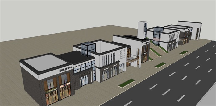 舒适堡小区中式沿街商业建筑设计方案SU模型(4)