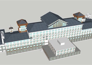 中式酒店主楼建筑设计方案SU(草图大师)模型