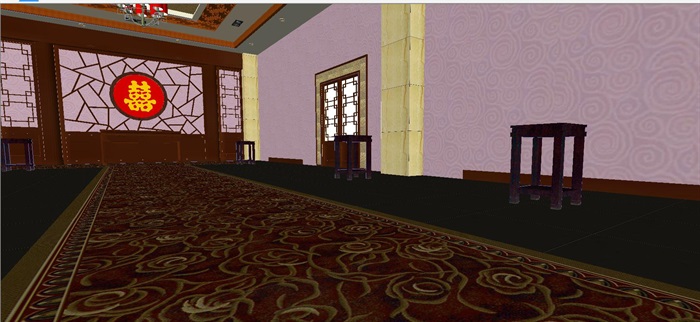 中式婚礼礼堂室内设计方案SU模型(2)