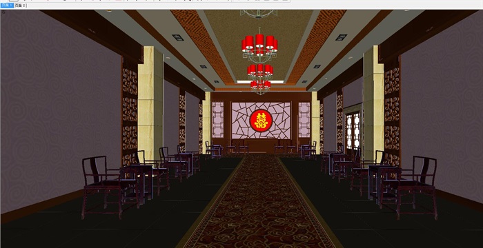 中式婚礼礼堂室内设计方案SU模型(3)