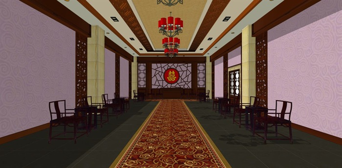 中式婚礼礼堂室内设计方案SU模型(4)