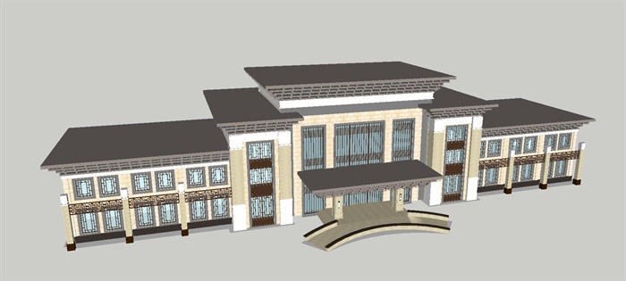 中式商业会所建筑设计方案SU模型(1)