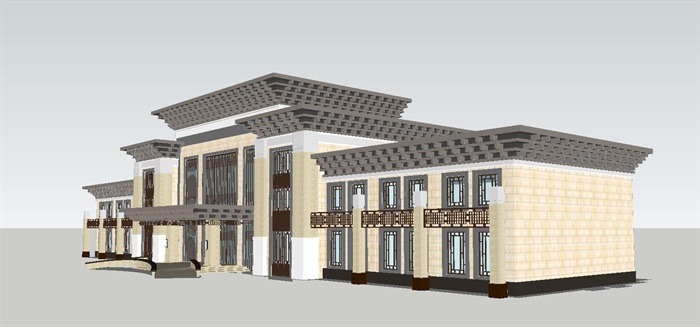 中式商业会所建筑设计方案SU模型(3)
