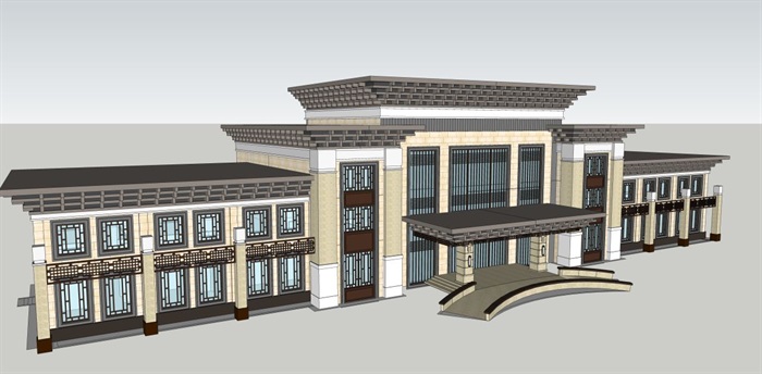 中式商业会所建筑设计方案SU模型(4)