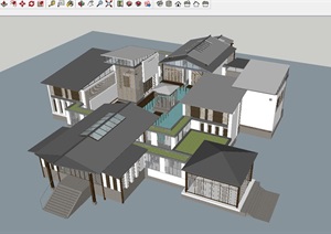中式水上会所建筑设计方案SU(草图大师)模型