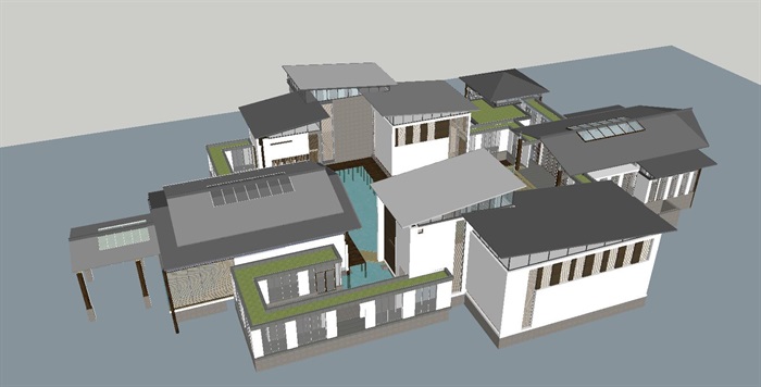 中式水上会所建筑设计方案SU模型(2)