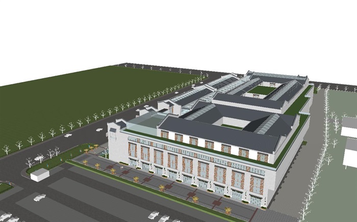 新中式精武国际商务广场建筑设计方案SU模型(5)
