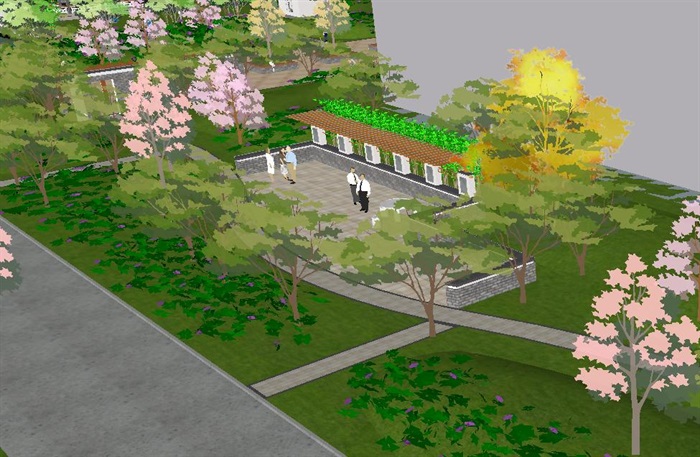 一个中式小区宅间景观设计方案SU模型(9)
